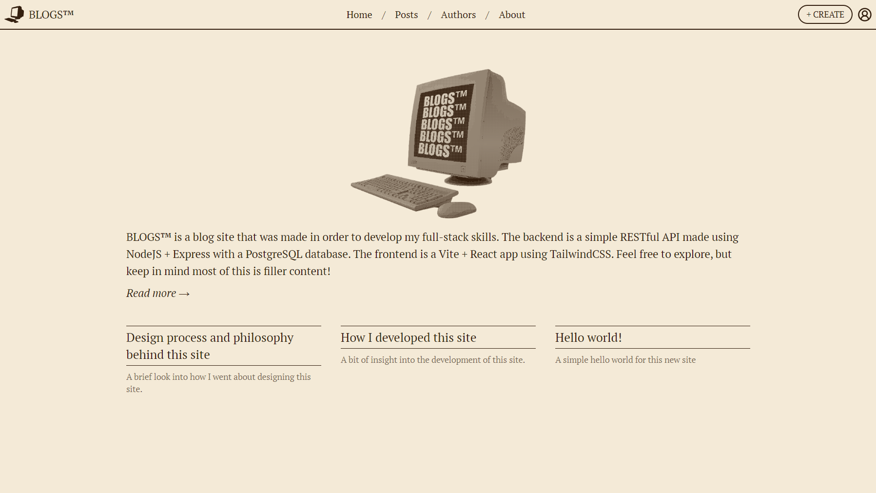 Screenshot of the frontend for this Blog API