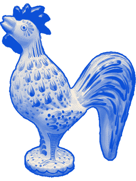 Ceramic rooster statue.